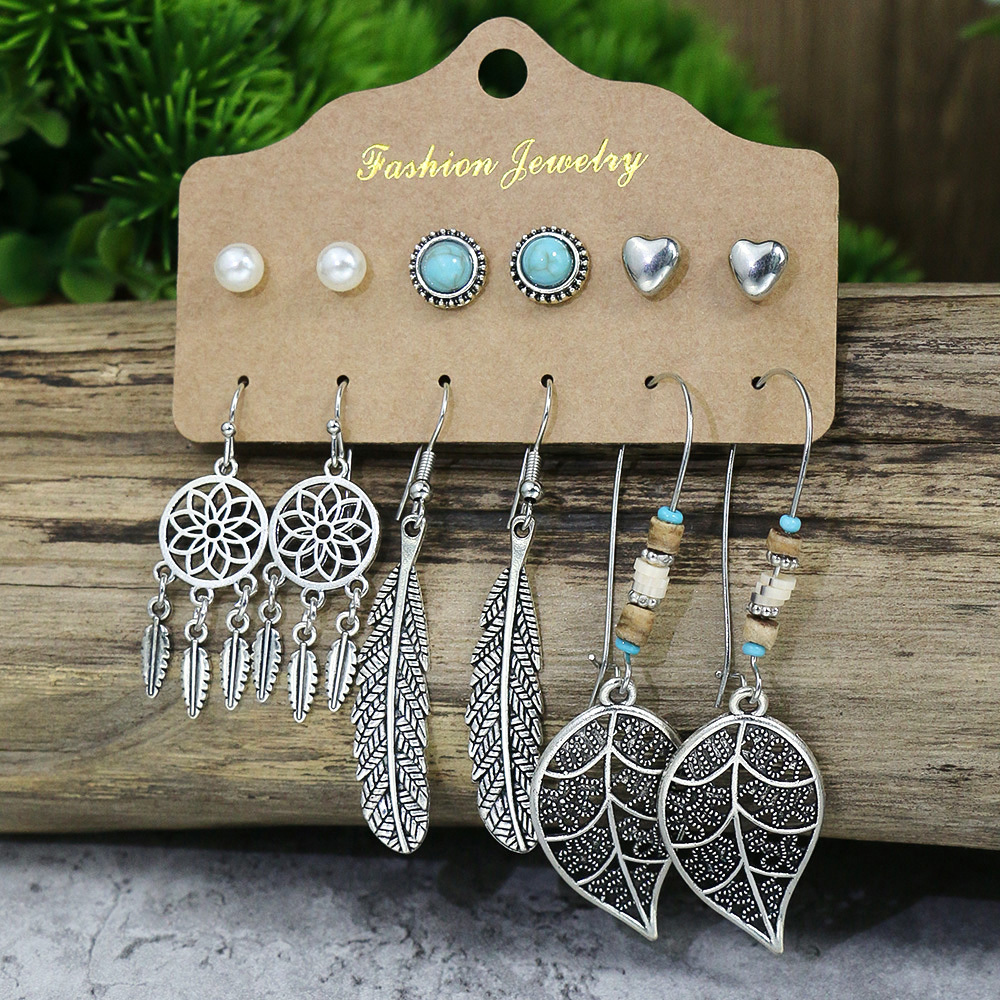 Vintage Style Leaf Turquoise Earrings